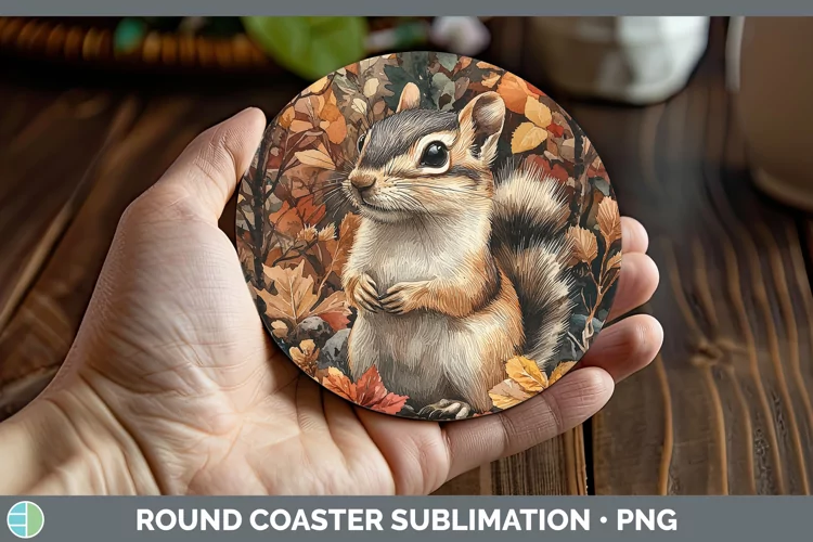 Autumn Woodland Animals Chipmunk Round Coaster Sublimation C