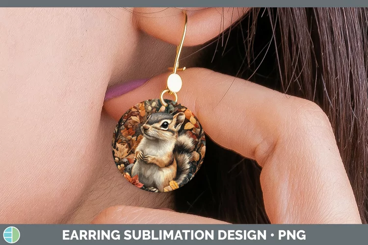 Autumn Woodland Animals Chipmunk Round Earrings Sublimation