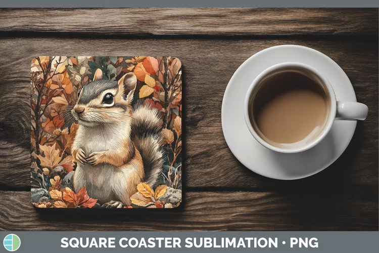 Autumn Woodland Animals Chipmunk Square Coaster Sublimation