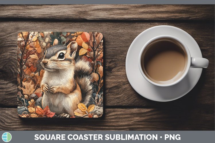 Autumn Woodland Animals Chipmunk Square Coaster Sublimation