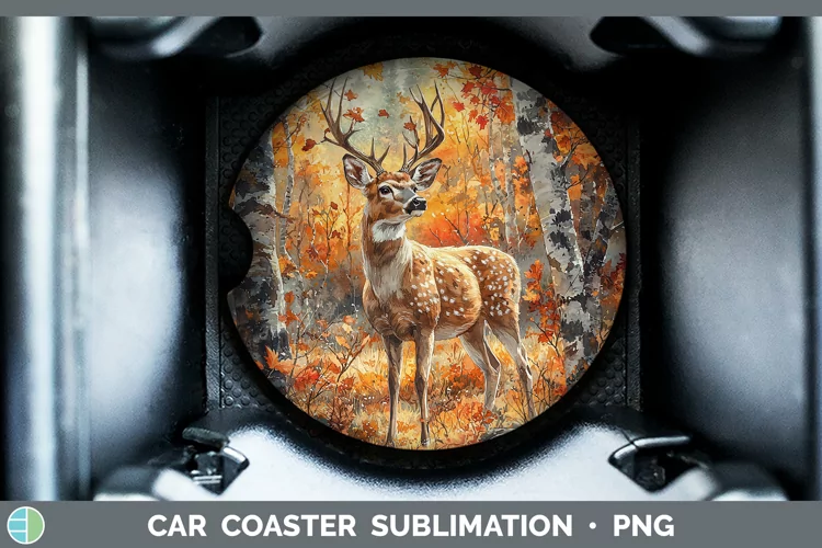 Autumn Woodland Animals Deer Car Coaster Sublimation Coaster