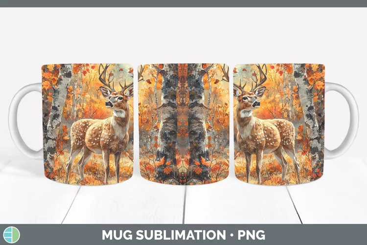 Autumn Woodland Animals Deer Mug Wrap Sublimation Coffee Cup