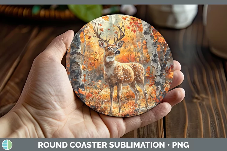 Autumn Woodland Animals Deer Round Coaster Sublimation Coast