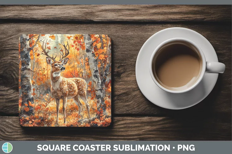 Autumn Woodland Animals Deer Square Coaster Sublimation Coas