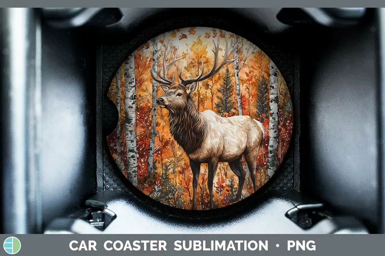 Autumn Woodland Animals Elk Car Coaster Sublimation Coaster