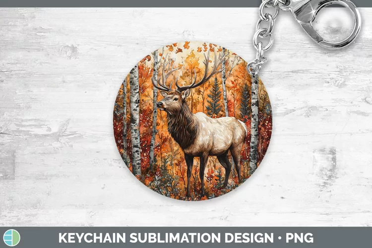 Autumn Woodland Animals Elk Keychain Sublimation Keyring Des