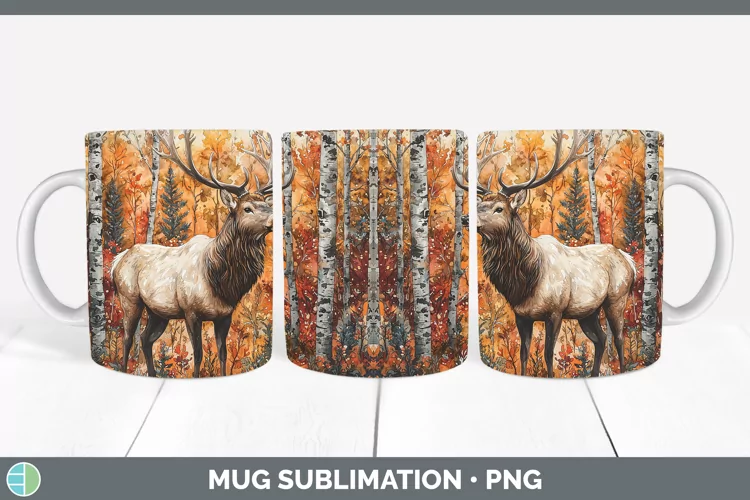 Autumn Woodland Animals Elk Mug Wrap Sublimation Coffee Cup