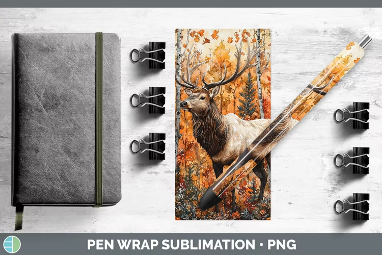 Autumn Woodland Animals Elk Pen Wrap Sublimation Epoxy Pen D