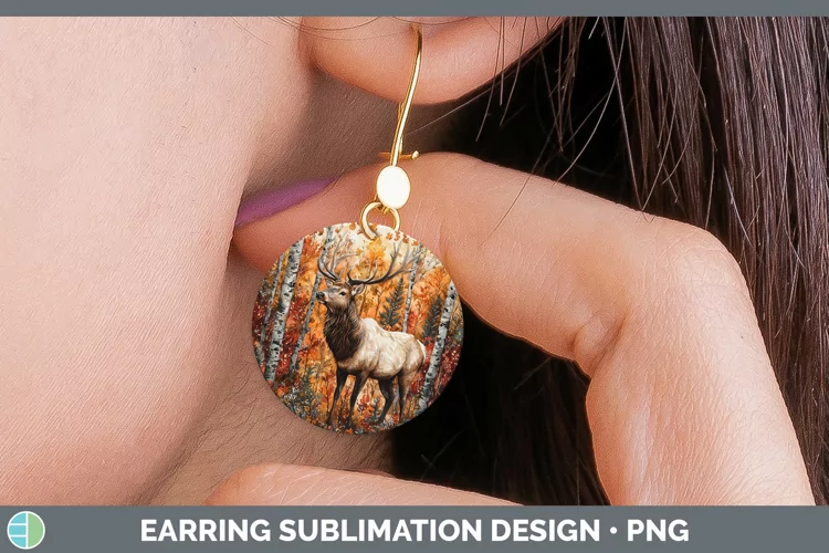 Autumn Woodland Animals Elk Round Earrings Sublimation Earri