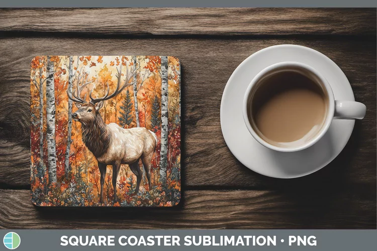 Autumn Woodland Animals Elk Square Coaster Sublimation Coast