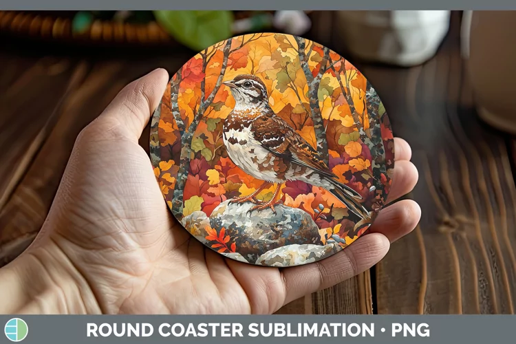 Autumn Woodland Animals Grouse Round Coaster Sublimation Coa