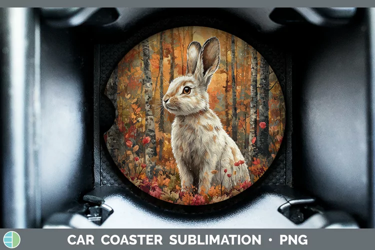 Autumn Woodland Animals Hare Car Coaster Sublimation Coaster