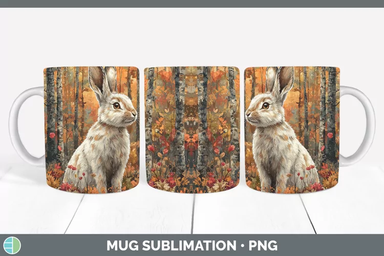 Autumn Woodland Animals Hare Mug Wrap Sublimation Coffee Cup