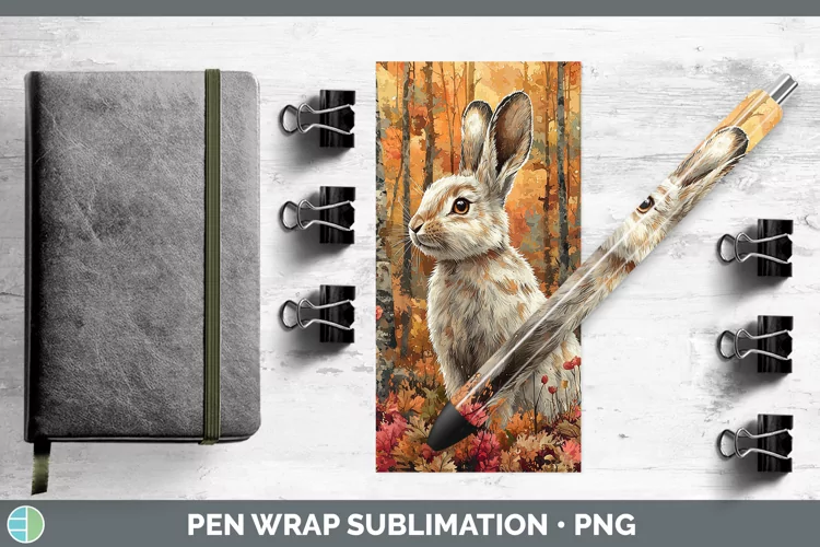 Autumn Woodland Animals Hare Pen Wrap Sublimation Epoxy Pen