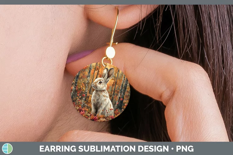 Autumn Woodland Animals Hare Round Earrings Sublimation Earr