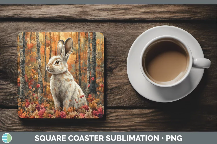Autumn Woodland Animals Hare Square Coaster Sublimation Coas