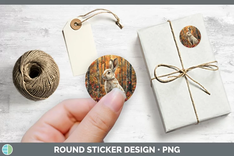 Autumn Woodland Animals Hare Stickers | Round Labels Designs