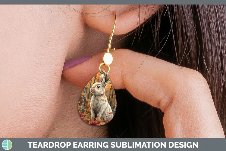 Autumn Woodland Animals Hare Teardrop Earrings Sublimation E
