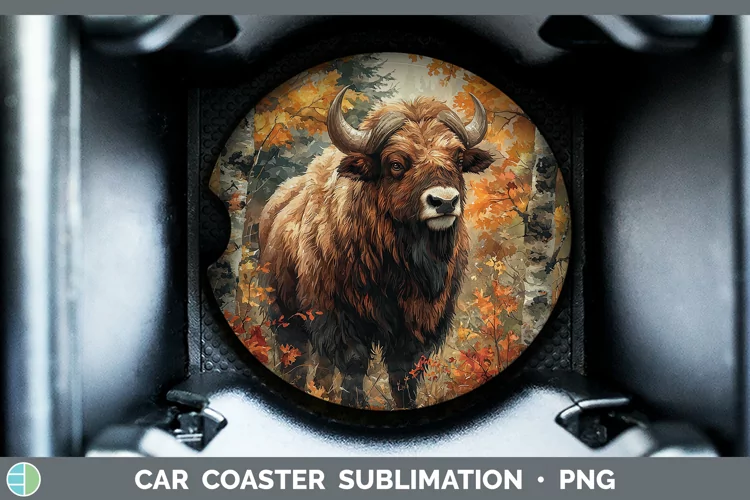 Autumn Woodland Animals Musk Ox Car Coaster Sublimation Coas
