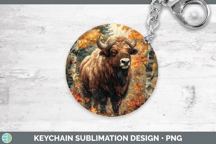 Autumn Woodland Animals Musk Ox Keychain Sublimation Keyring