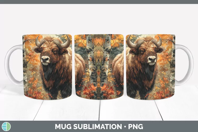 Autumn Woodland Animals Musk Ox Mug Wrap Sublimation Coffee