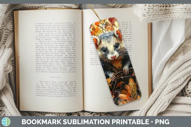 Autumn Woodland Animals Opossum Bookmark Sublimation Printab