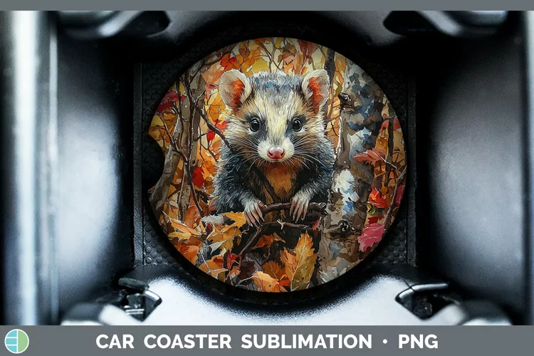 Autumn Woodland Animals Opossum Car Coaster Sublimation Coas