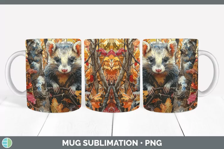 Autumn Woodland Animals Opossum Mug Wrap Sublimation Coffee