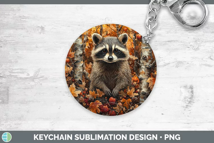 Autumn Woodland Animals Raccoon Keychain Sublimation Keyring