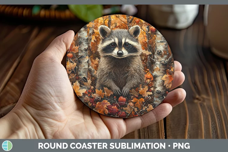 Autumn Woodland Animals Raccoon Round Coaster Sublimation Co