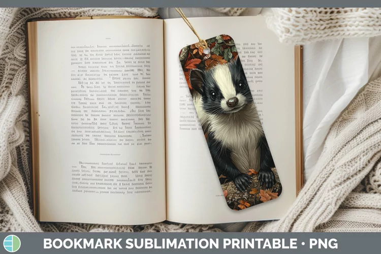 Autumn Woodland Animals Skunk Bookmark Sublimation Printable