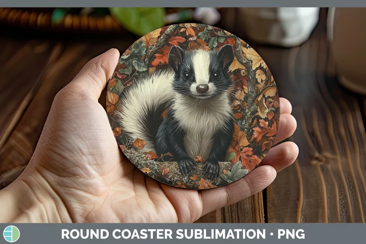 Autumn Woodland Animals Skunk Round Coaster Sublimation Coas