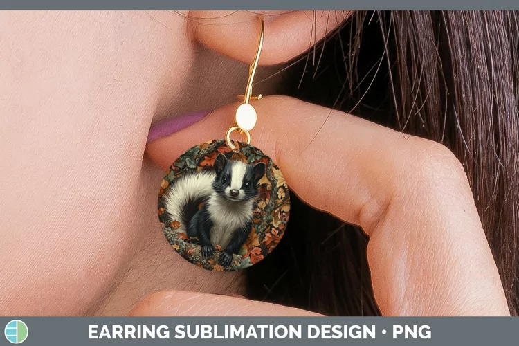 Autumn Woodland Animals Skunk Round Earrings Sublimation Ear