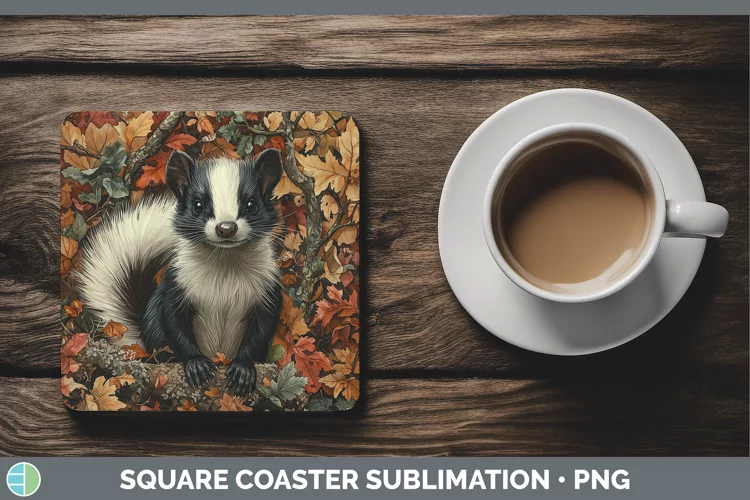 Autumn Woodland Animals Skunk Square Coaster Sublimation Coa