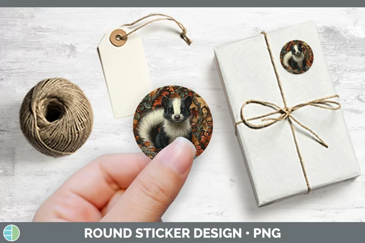 Autumn Woodland Animals Skunk Stickers | Round Labels Design