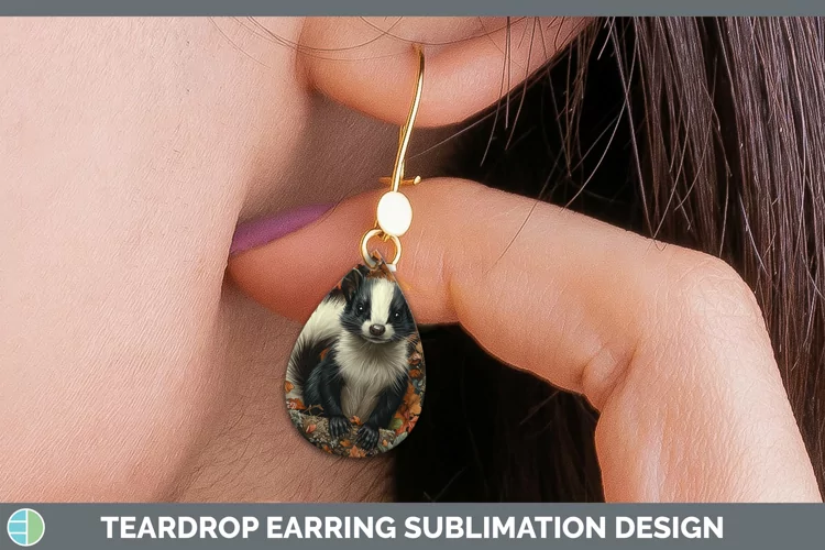 Autumn Woodland Animals Skunk Teardrop Earrings Sublimation