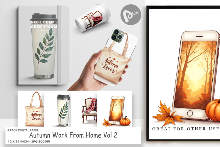 Digital Paper Cozy Autumn Home Office example image 1