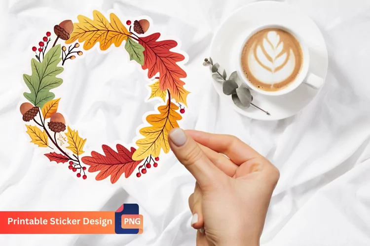 Autumn Wreath Sticker, Autumn Leaves Sticker, Floral Wreath