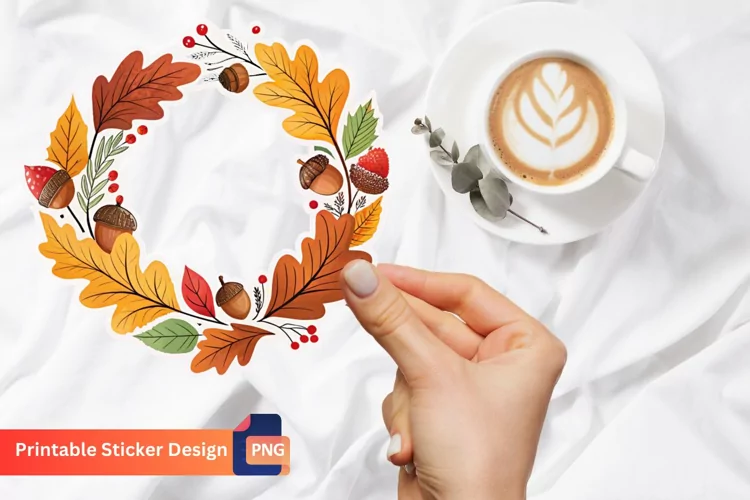 Autumn Wreath Sticker, Autumn Leaves Sticker, Floral Wreath