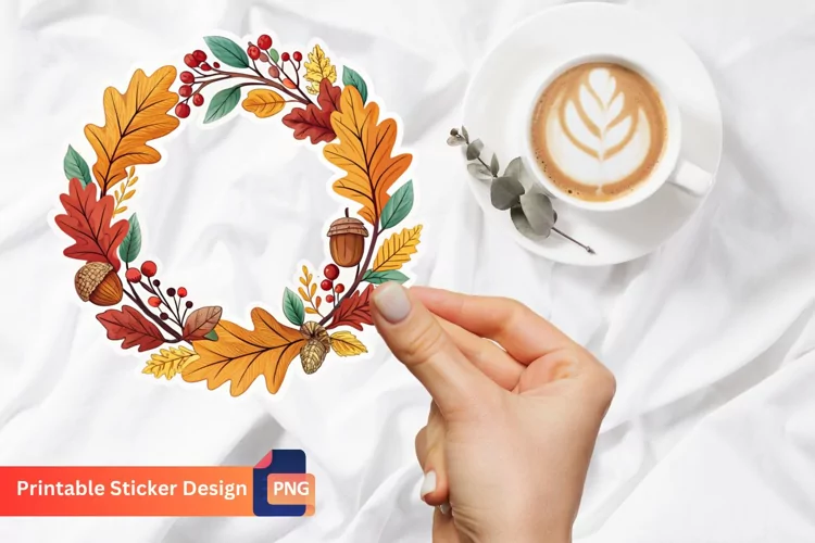 Autumn Wreath Sticker, Autumn Leaves Sticker, Floral Wreath