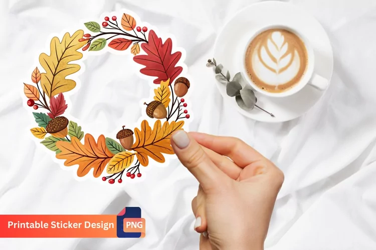 Autumn Wreath Sticker, Autumn Leaves Sticker, Floral Wreath