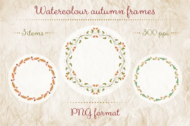 Watercolour autumn frames PNG
