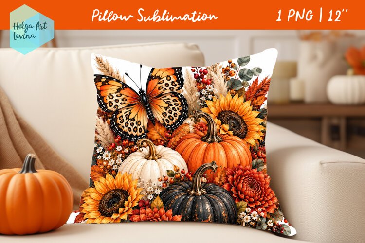 Autumn Pillow Sublimation, Fall PNG example image 1