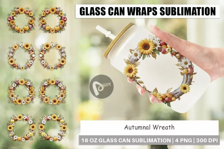 Glass Can Wraps Fall Wreath