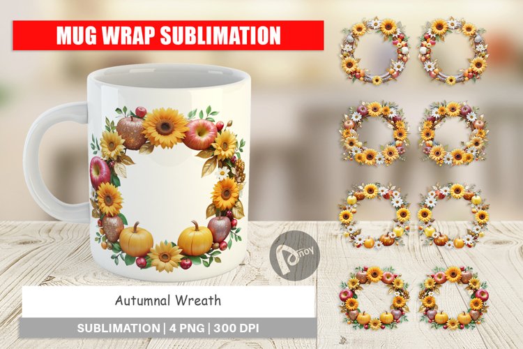 Mug Wrap Design Fall Wreath