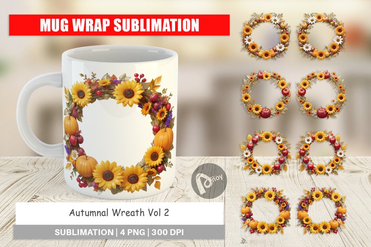Mug Wrap Design Fall Wreath example image 1