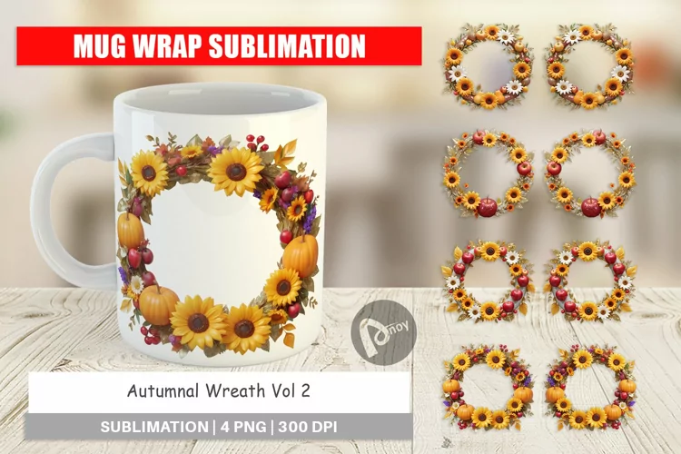 Mug Wrap Design Fall Wreath