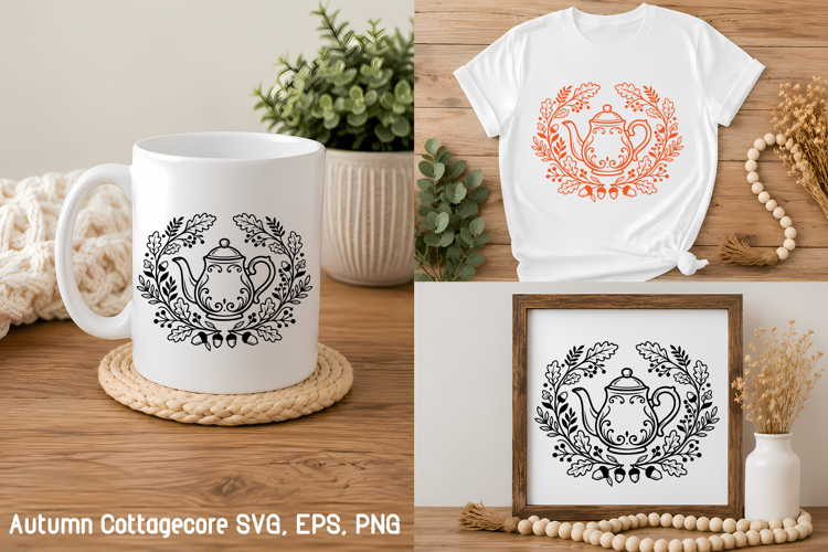 Autumn Cottagecore Teapot Botanical SVG