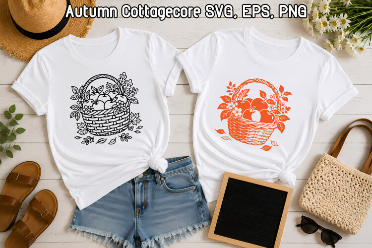 Autumn Apple Basket Cottagecore SVG example image 1