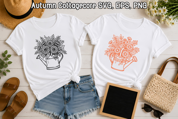 Autumn Watering Can Flowers SVG Cottagecore